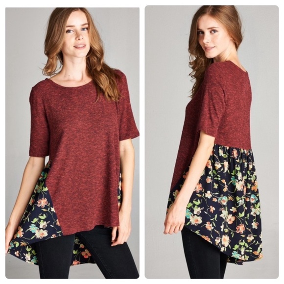 ❌LAST ONE❌ Burgundy Melange Rib Knit Top Size Large NWT - Picture 3 of 7